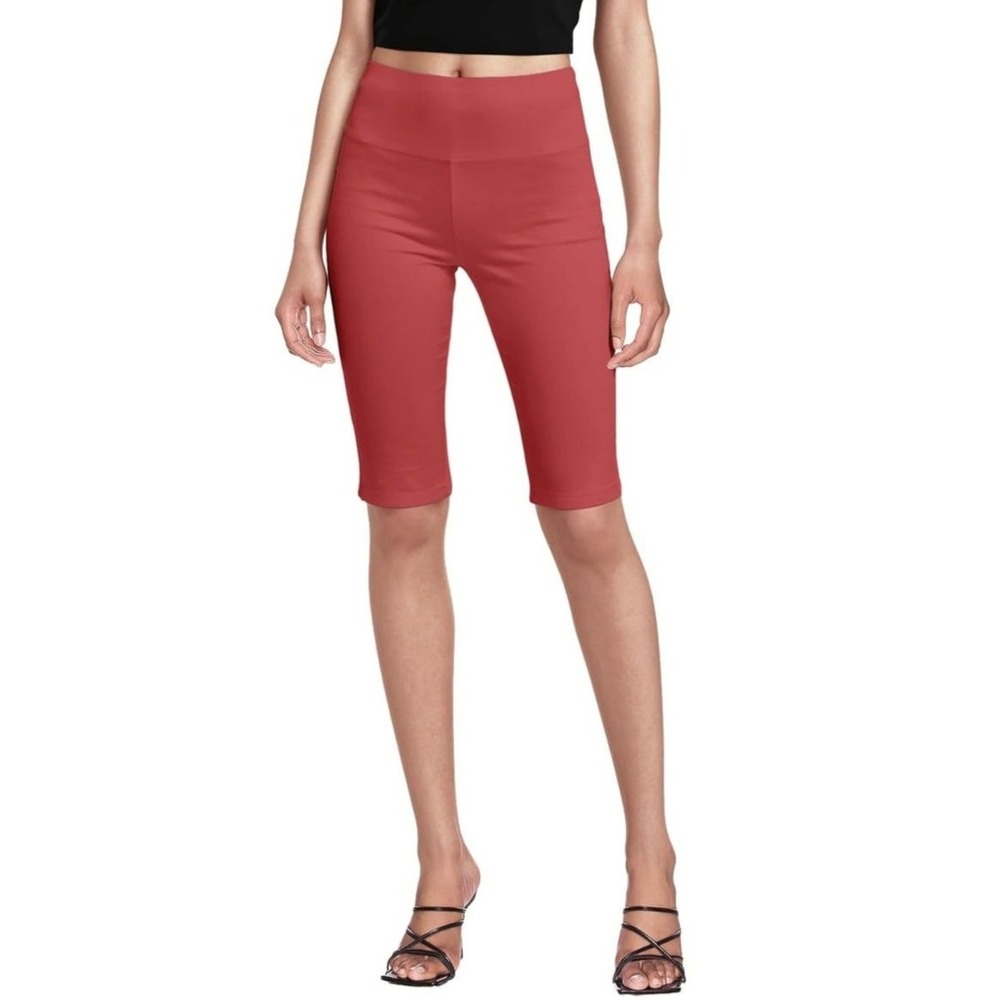 Hybrid & Company Womens Size XL Stretch Pull On Coral Twill Bermuda Shorts S5
